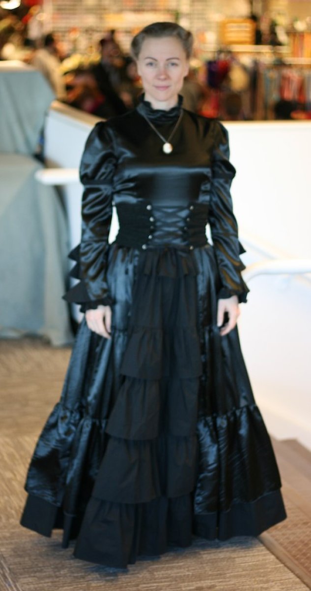 Black tudor style satin "lolita" dress